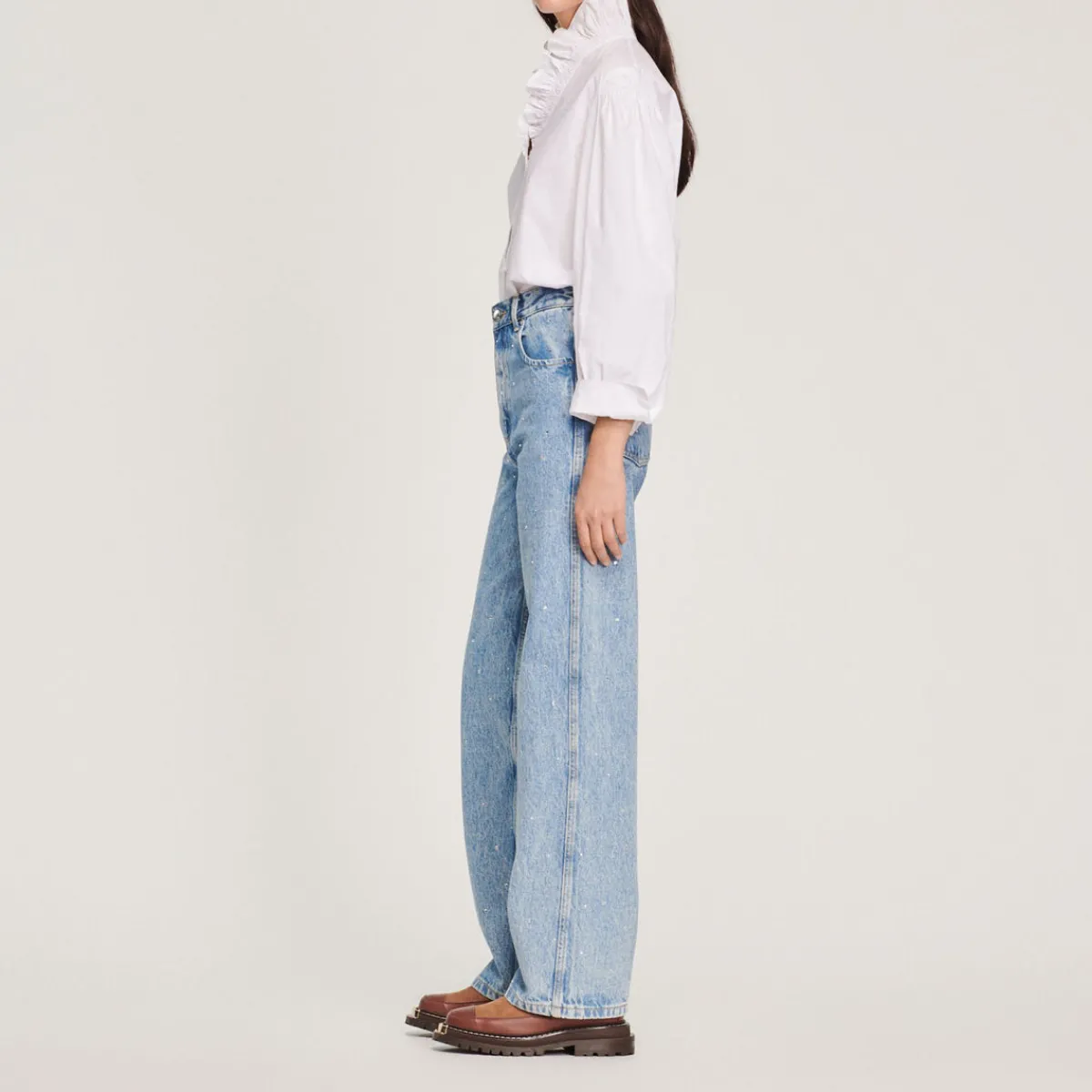 Discount Straight-Leg Jeans With Rhinestones Women Jeans