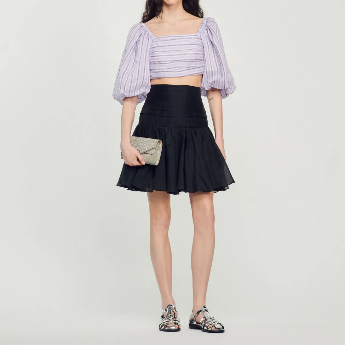 Online Striped Crop Top Women Matching Sets