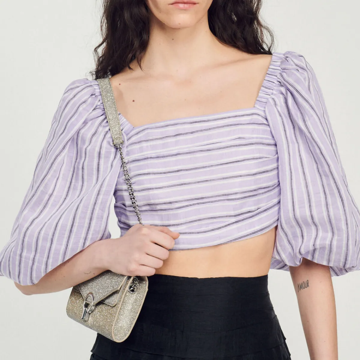 Online Striped Crop Top Women Matching Sets