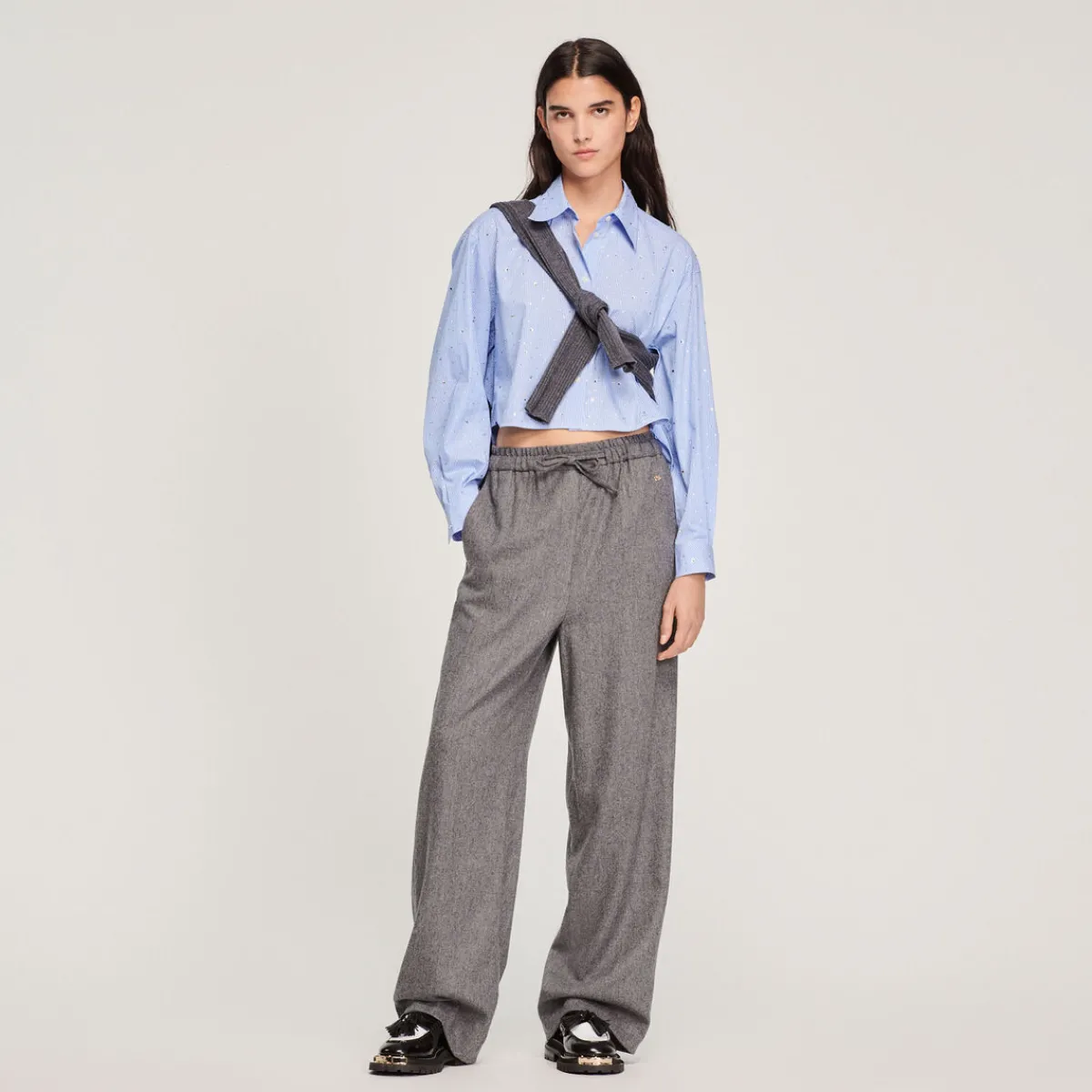 Online Striped Shirt With Rhinestones Women Tops & Shirts