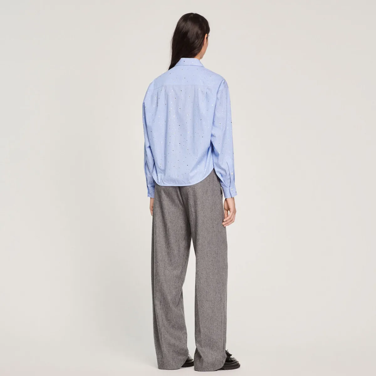 Online Striped Shirt With Rhinestones Women Tops & Shirts