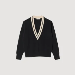 Cheap Sweater With Contrasting V-Neck Women Sweaters & Cardigans