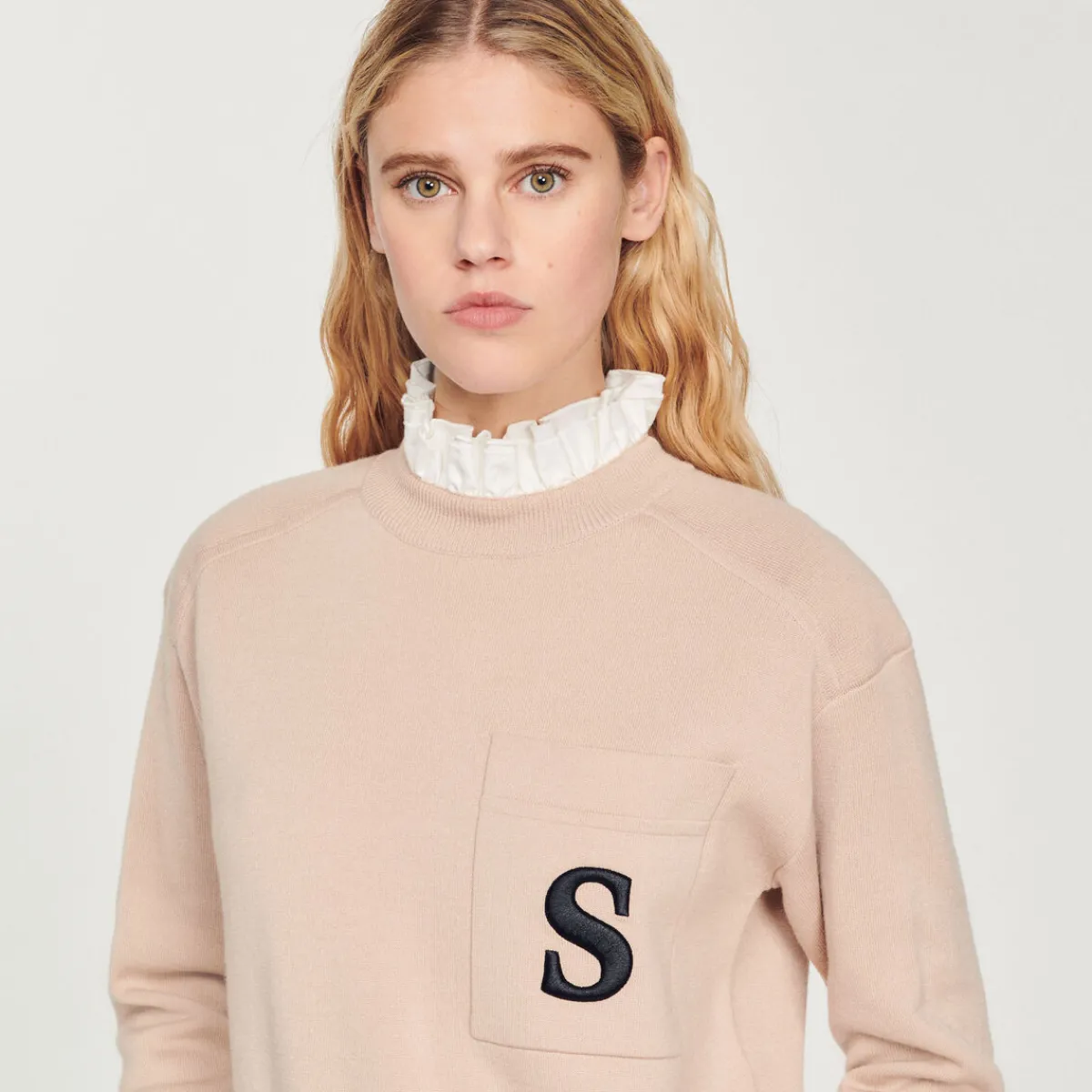 Shop Sweater With Contrasting Ruffled Collar Women Sweaters & Cardigans