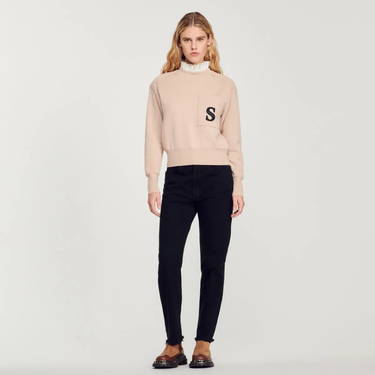 Shop Sweater With Contrasting Ruffled Collar Women Sweaters & Cardigans