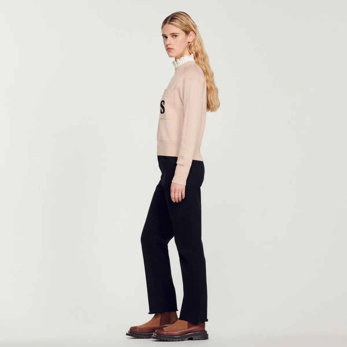 Shop Sweater With Contrasting Ruffled Collar Women Sweaters & Cardigans