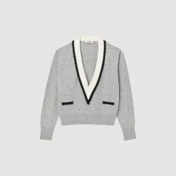 Hot Sweater With Contrasting Deep V-Neck Women Sweaters & Cardigans