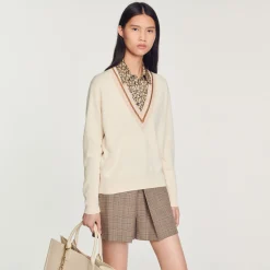 Best Sale Sweater With Contrasting V-Neck Women Sweaters & Cardigans