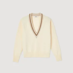 Best Sale Sweater With Contrasting V-Neck Women Sweaters & Cardigans