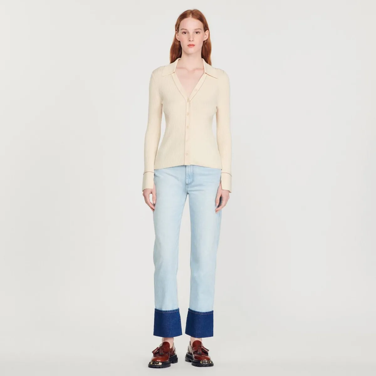 Online Topstitched Fine Knit Cardigan Women Sweaters & Cardigans