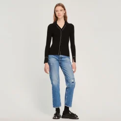 Best Sale Topstitched Fine Knit Cardigan Women Sweaters & Cardigans
