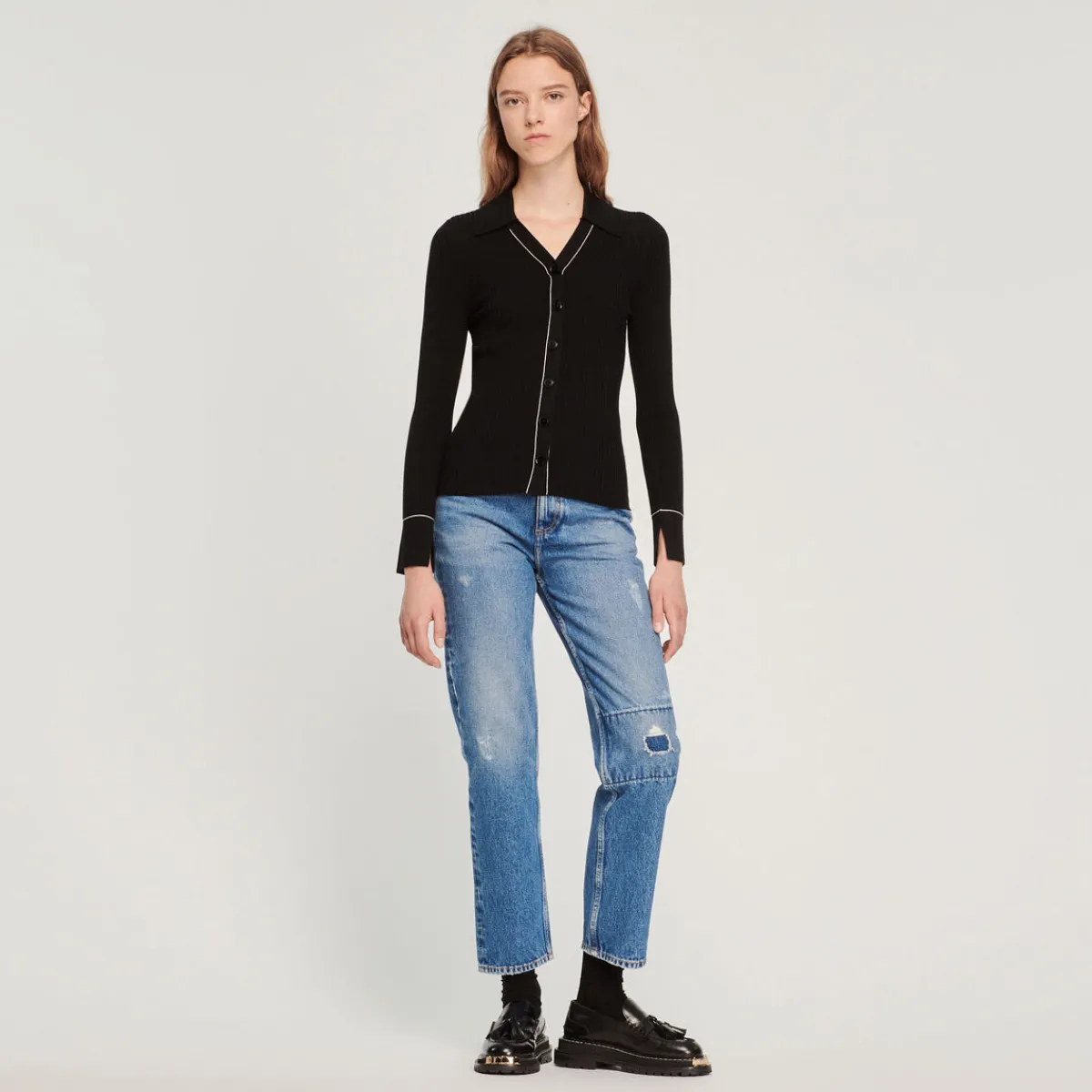 Best Sale Topstitched Fine Knit Cardigan Women Sweaters & Cardigans