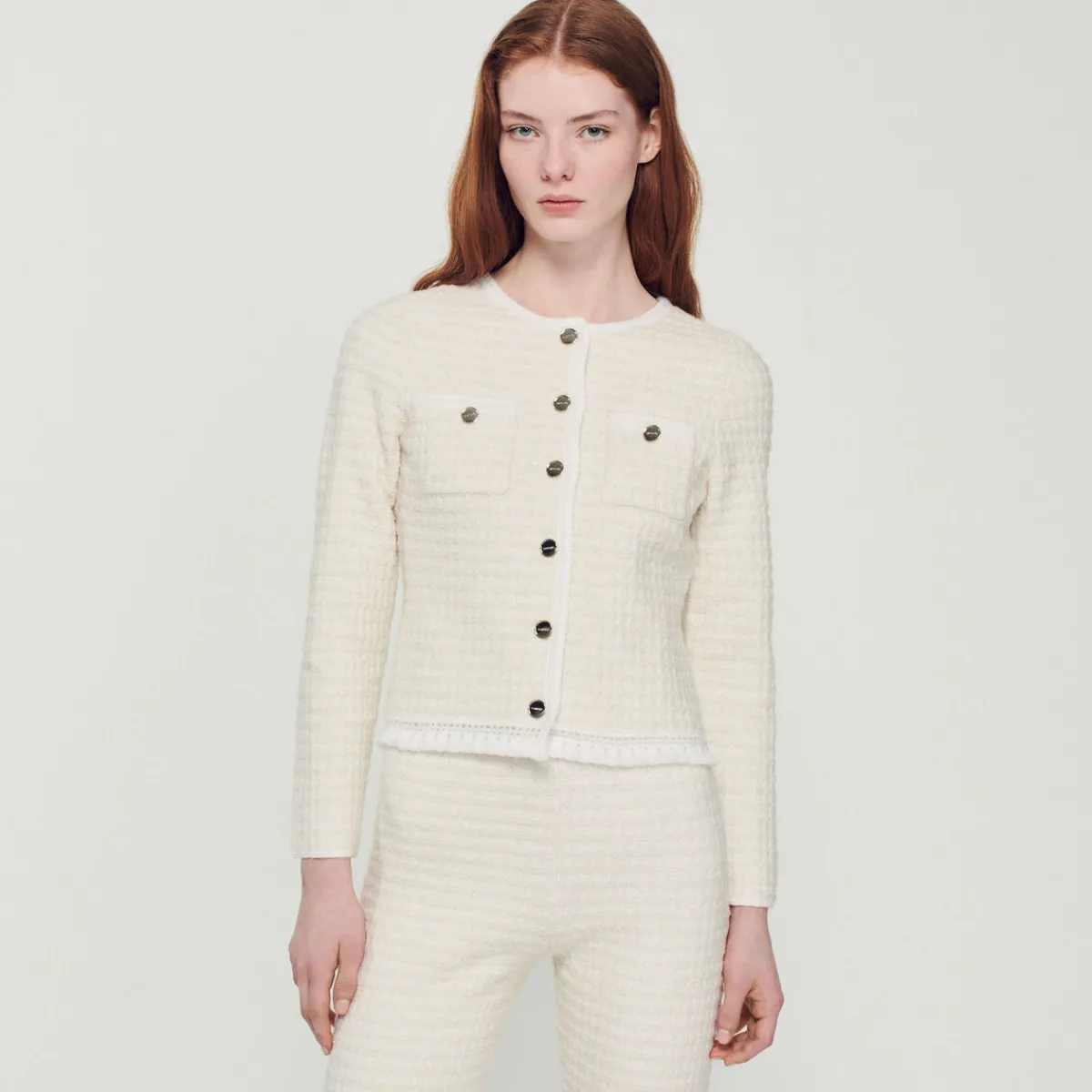 Cheap Tweed Coatigan Women Matching Sets