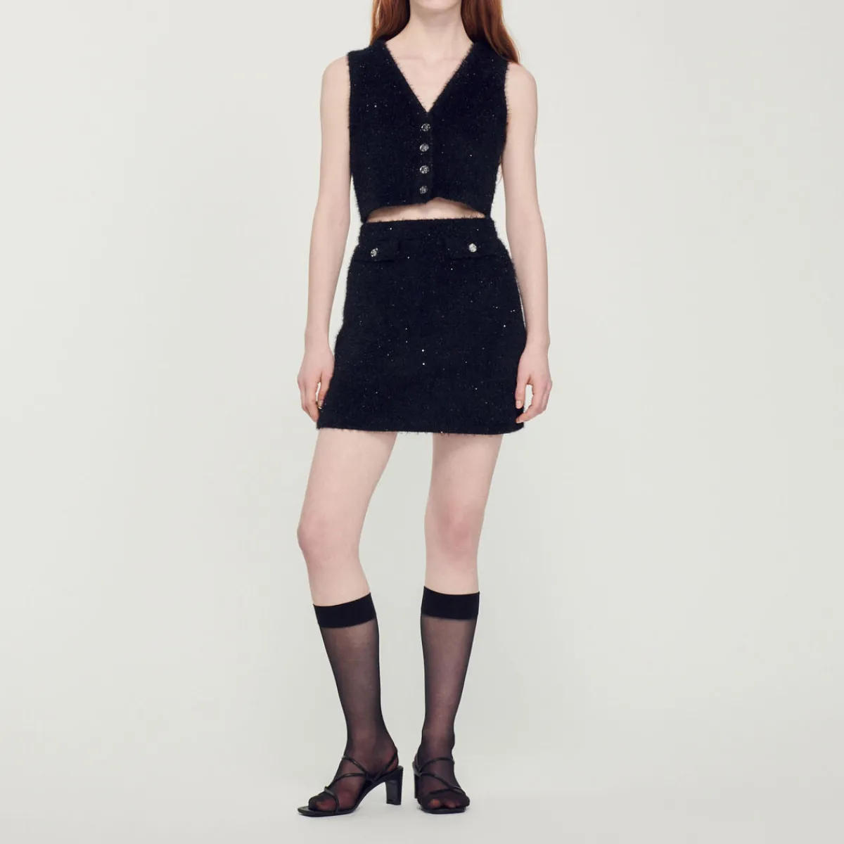 Sale Tweed Crop Top Women Matching Sets