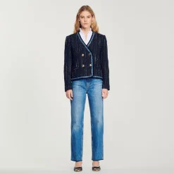 Outlet Tweed Double-Breasted Jacket Women Jackets & Blazers
