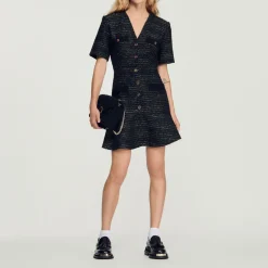 Cheap Tweed Short-Sleeved Dress Women Dresses