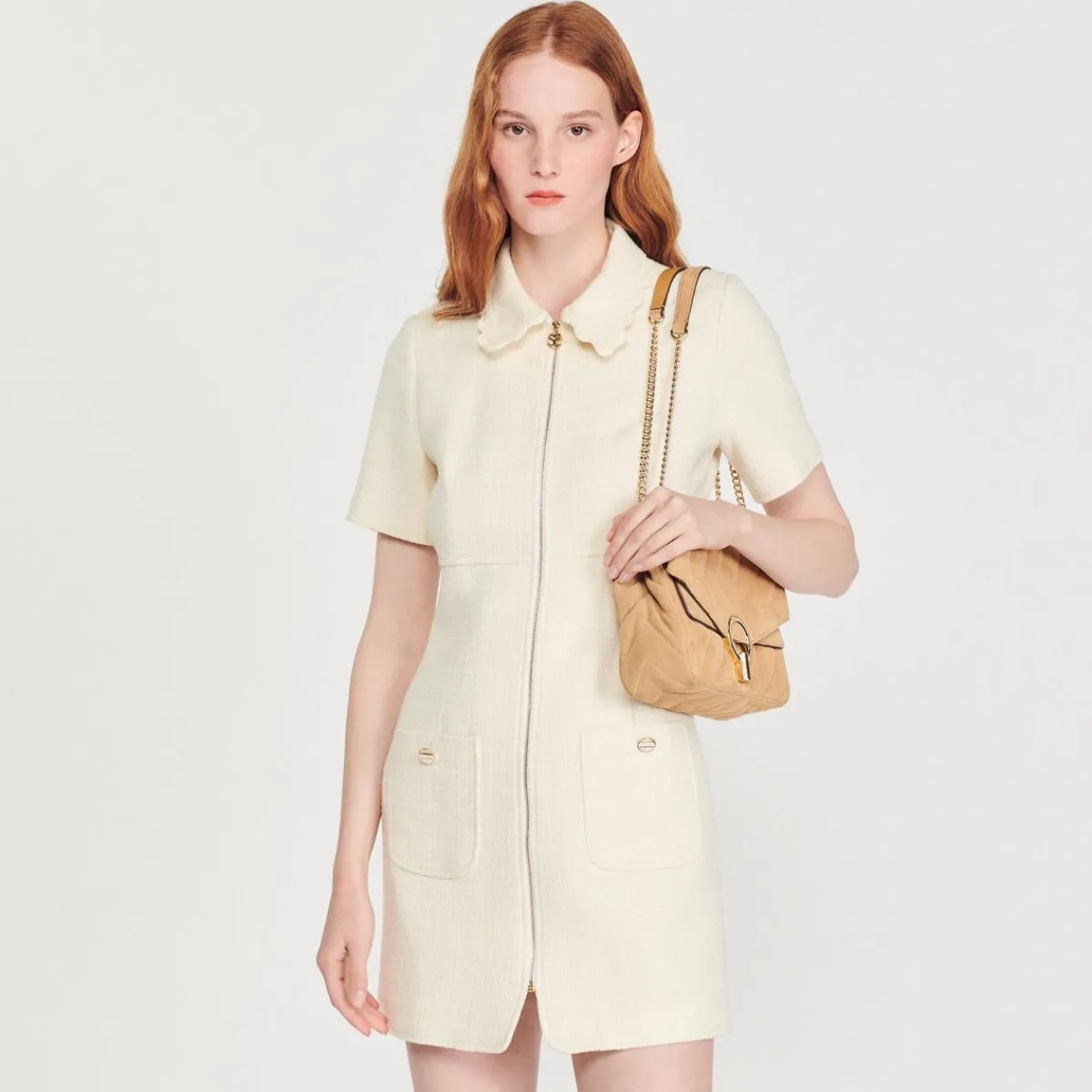 New Tweed Zip Dress Women Dresses
