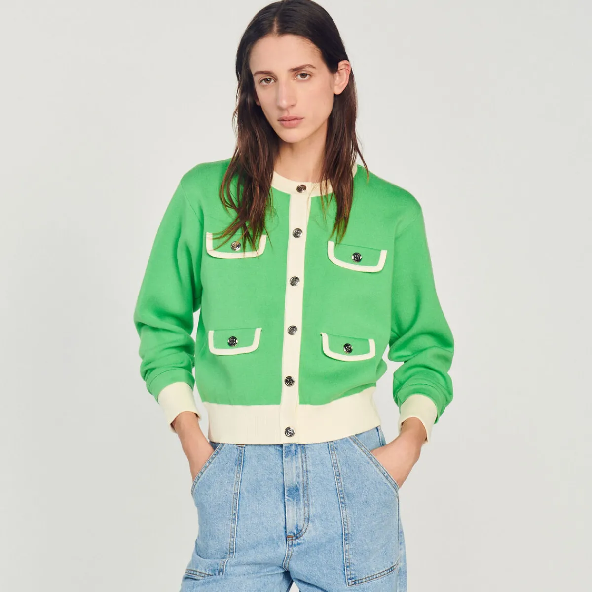 Best Two-Tone Cardigan With Buttons Women Sweaters & Cardigans