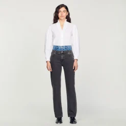 Fashion Two-Tone Double-Waisted Jeans Women Jeans