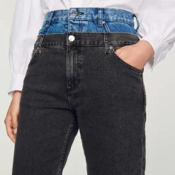 Fashion Two-Tone Double-Waisted Jeans Women Jeans