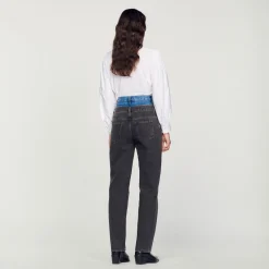 Fashion Two-Tone Double-Waisted Jeans Women Jeans