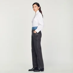 Fashion Two-Tone Double-Waisted Jeans Women Jeans
