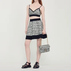 Best Two-Tone Tweed Crop Top Women Matching Sets