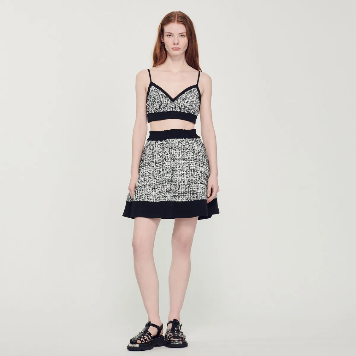 Best Two-Tone Tweed Crop Top Women Matching Sets