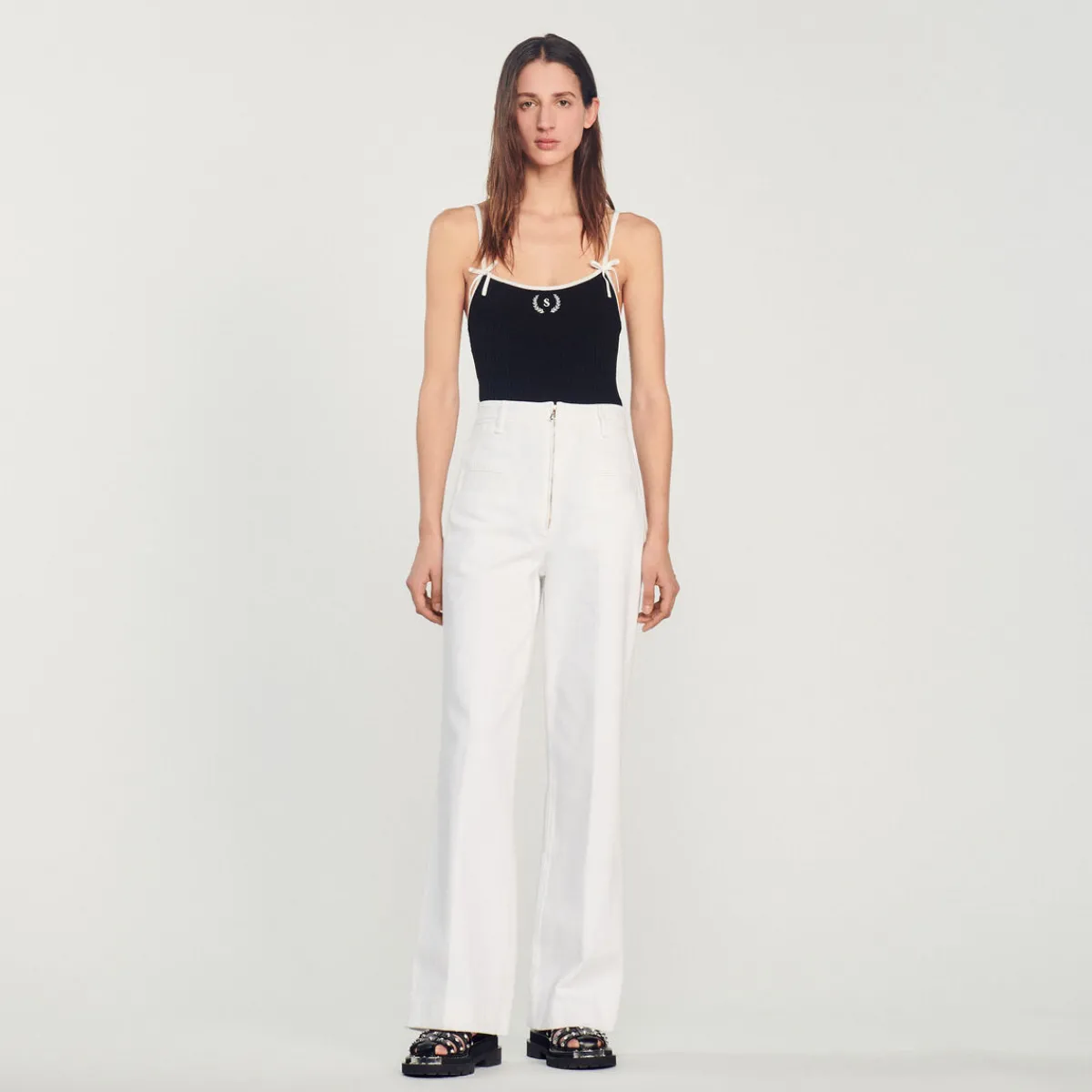 Cheap Wide-Leg Canvas Pants Women Jeans