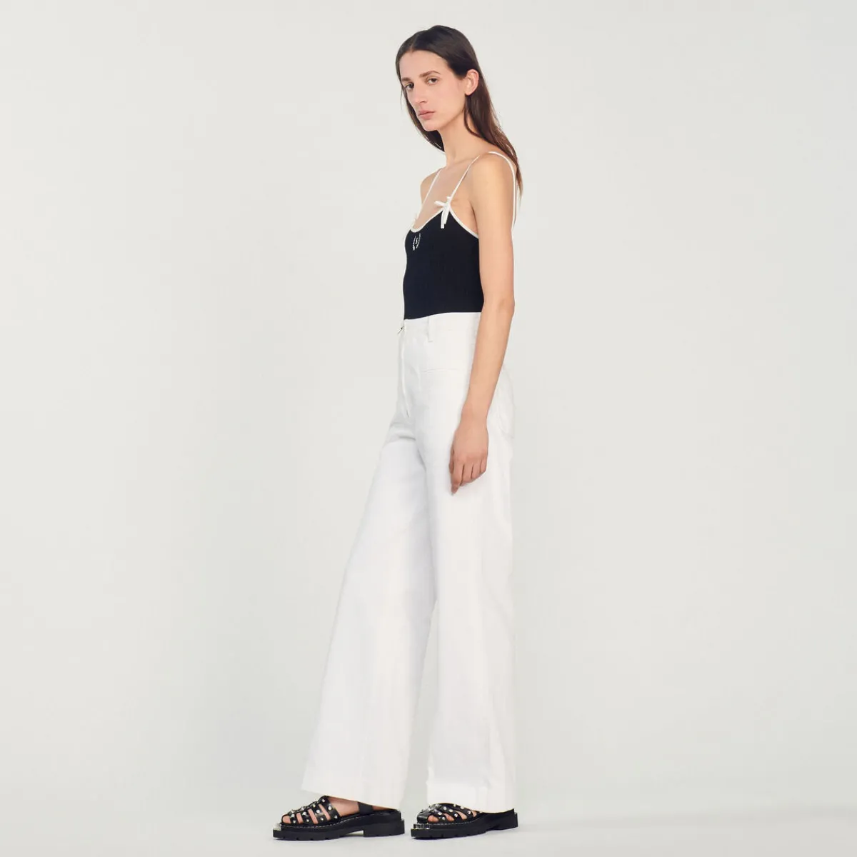 Cheap Wide-Leg Canvas Pants Women Jeans