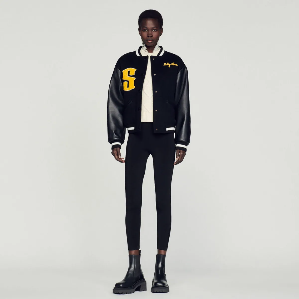 Shop Wool And Leather Varsity Jacket Women Jackets & Blazers