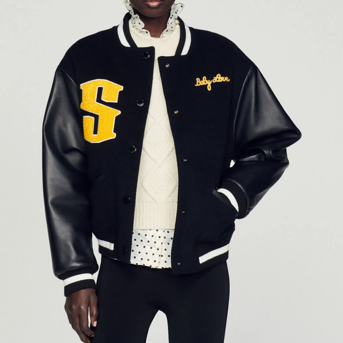 Shop Wool And Leather Varsity Jacket Women Jackets & Blazers