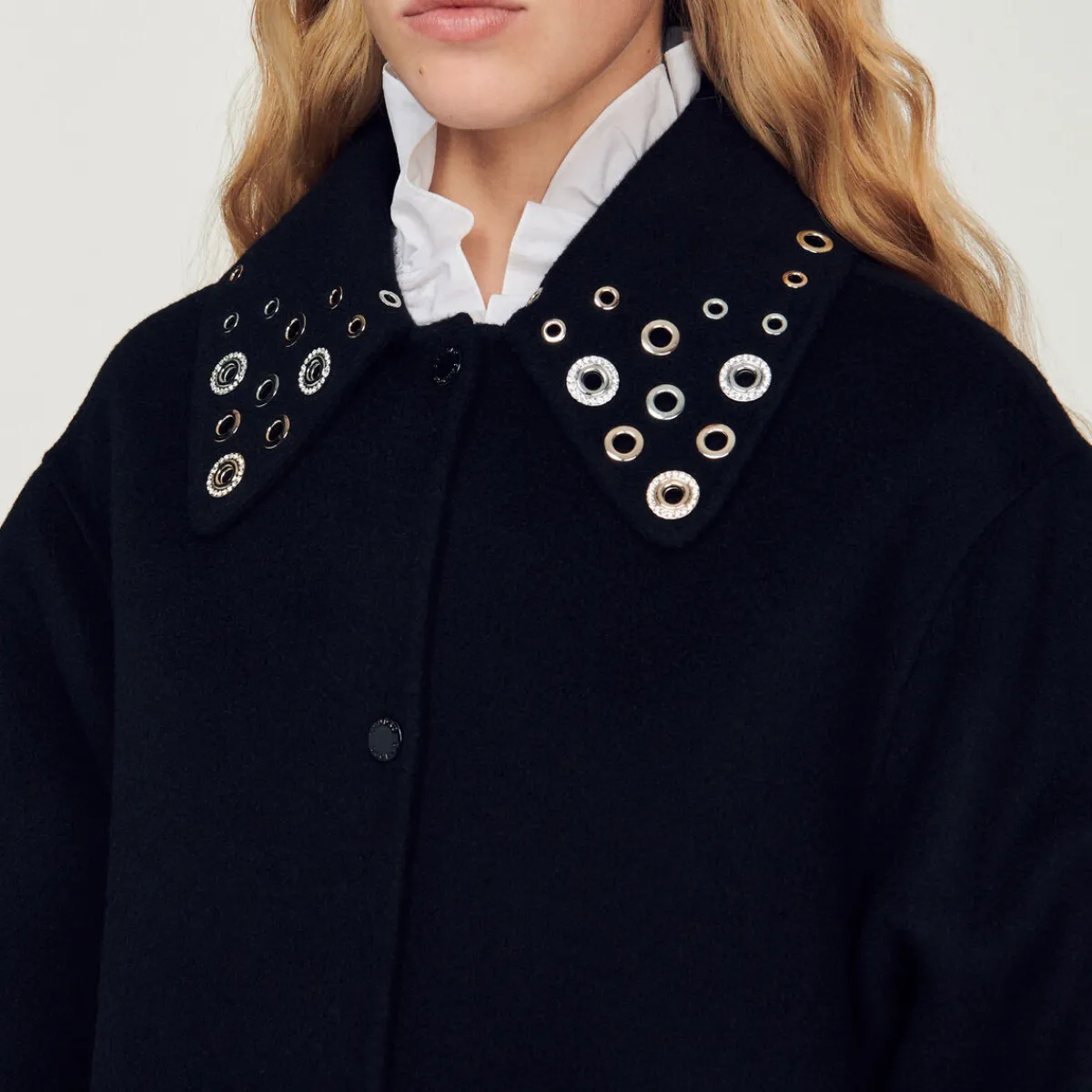 Cheap Wool Coat Embellished With Eyelets Women Coats