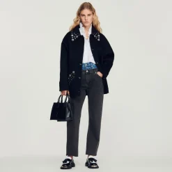 Cheap Wool Coat Embellished With Eyelets Women Coats
