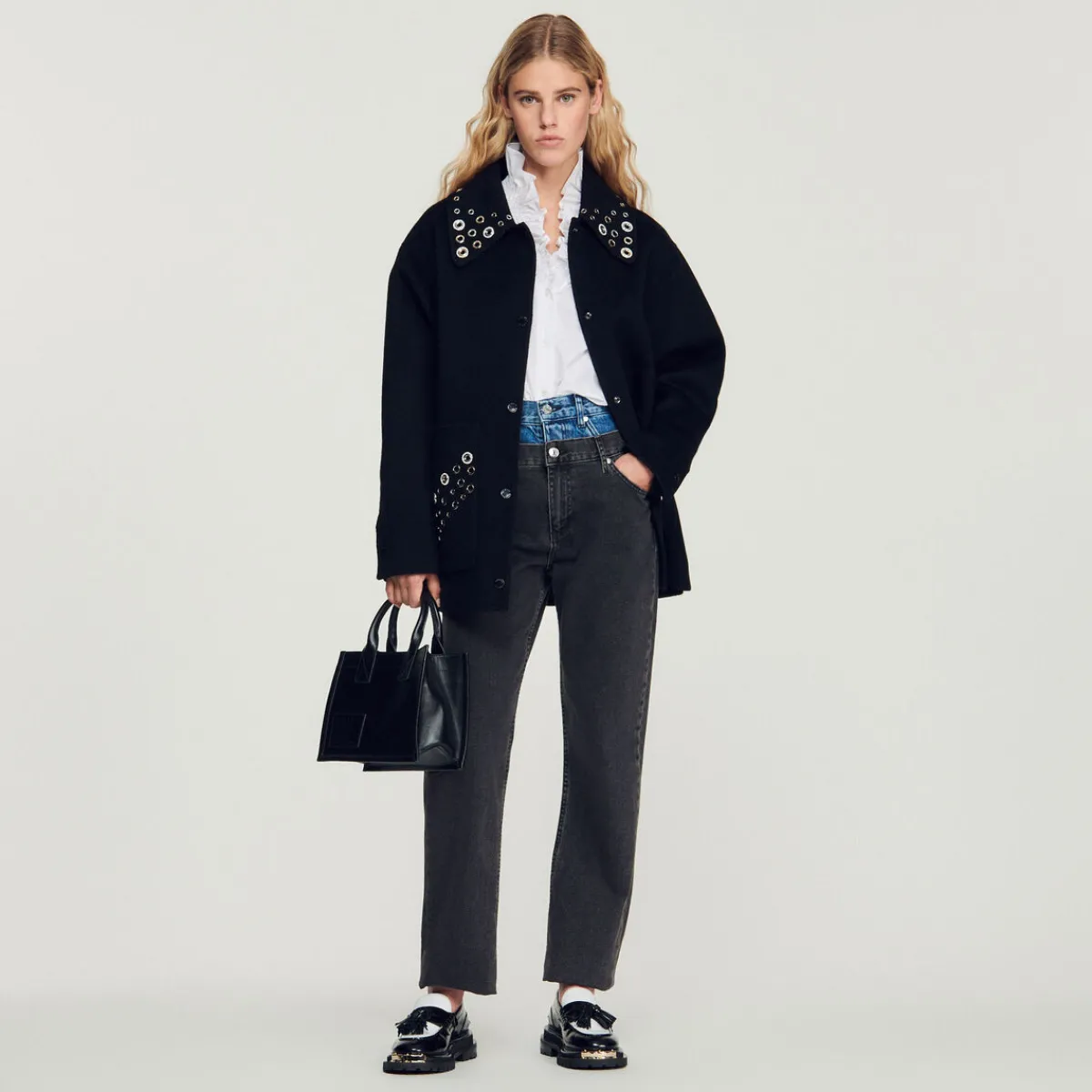 Cheap Wool Coat Embellished With Eyelets Women Coats