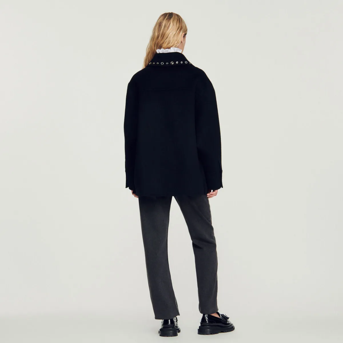 Cheap Wool Coat Embellished With Eyelets Women Coats