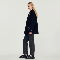 Cheap Wool Coat Embellished With Eyelets Women Coats