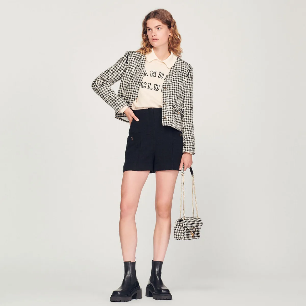 Shop Yza Tweed Houndstooth Bag Women Pouches & Handbags