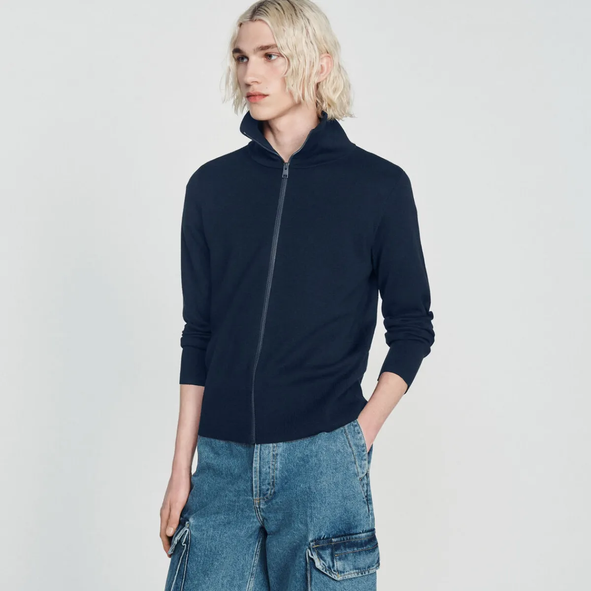 Cheap Zip-Up Wool Cardigan Men Sweaters & Cardigans